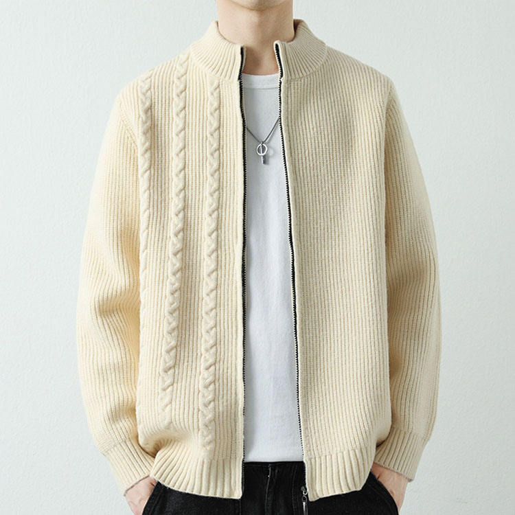 Chunky knit men's cardigan sweater custom production