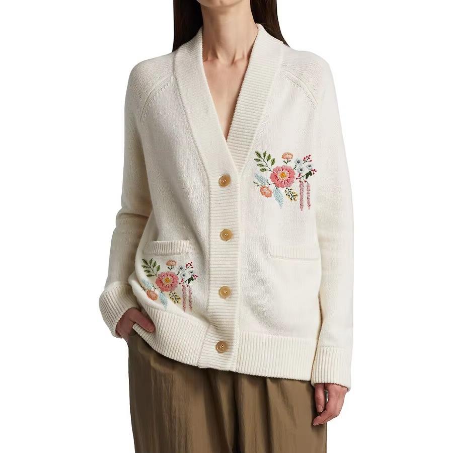 Embroidered cardigan with custom knitwear details