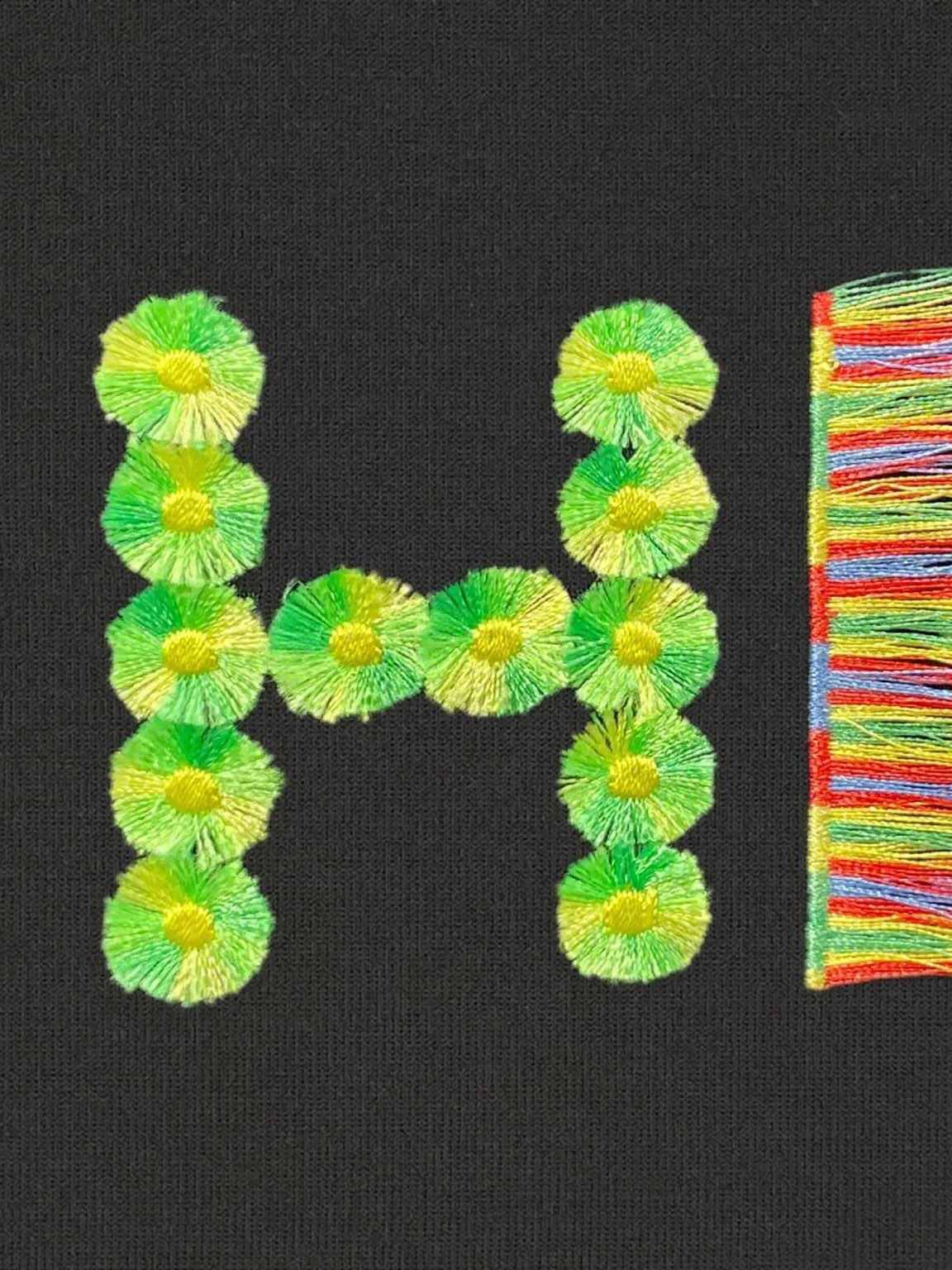 Hand embroidery tassel stitch on knitwear