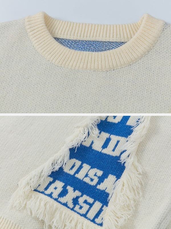 Letter knitted sweater detail closeup custom knitwear