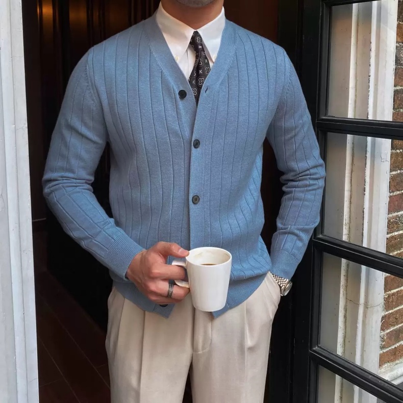 Men's cotton cardigan sweater custom manufacturing