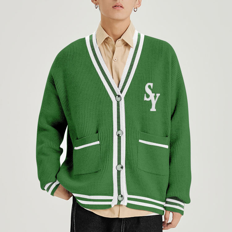 Men's green cardigan sweater