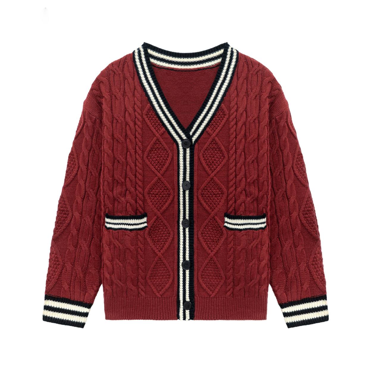 Men's red cardigan sweater