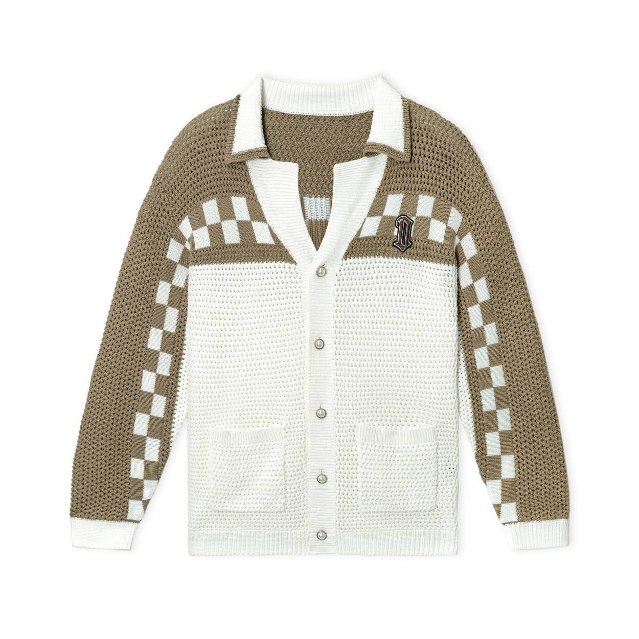Men's ruffle shawl collar cardigan sweater