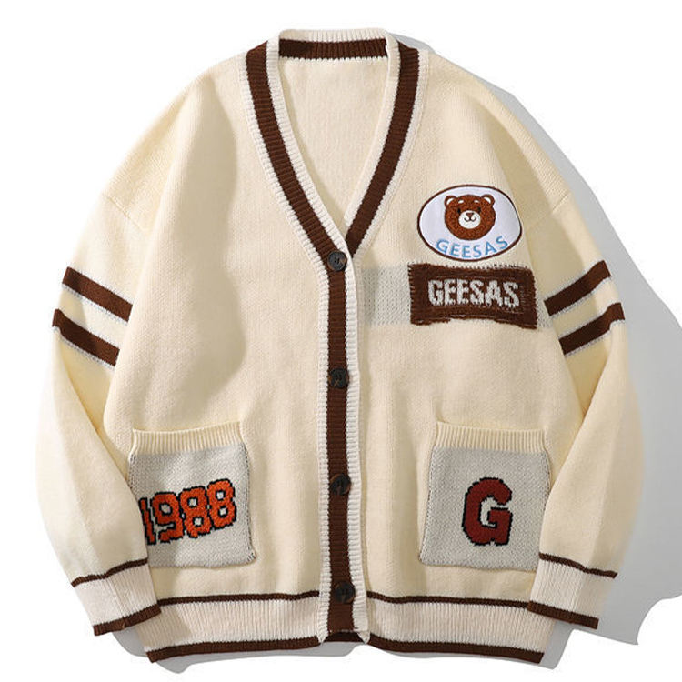 Varsity style men's cardigan with athletic details