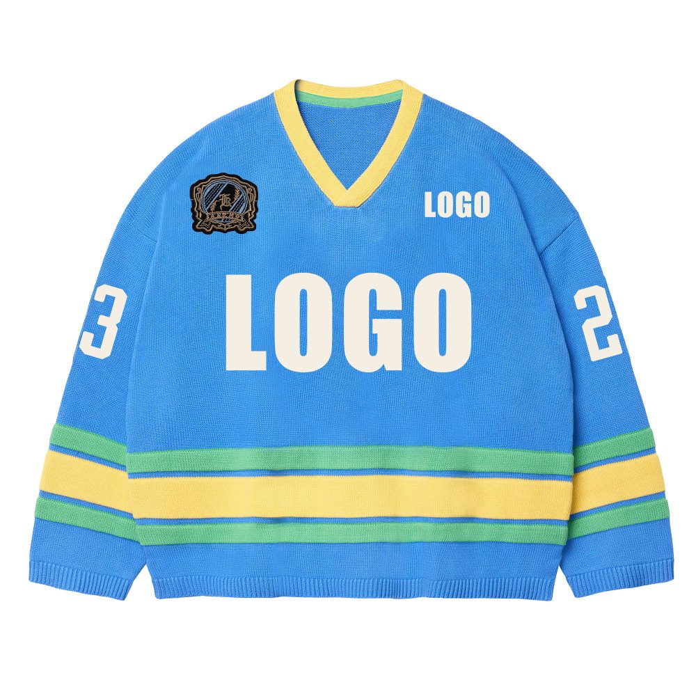 Navy pullover sweater custom knitwear production