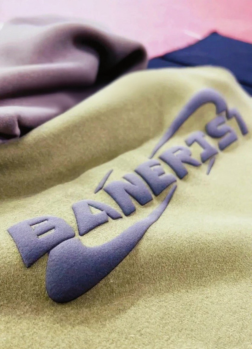 Puff print texture on custom knitwear