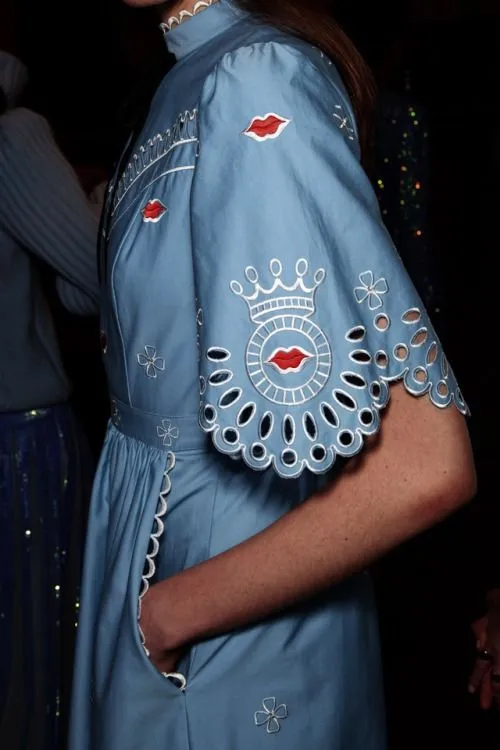 Knit skirt with eyelet embroidery detail