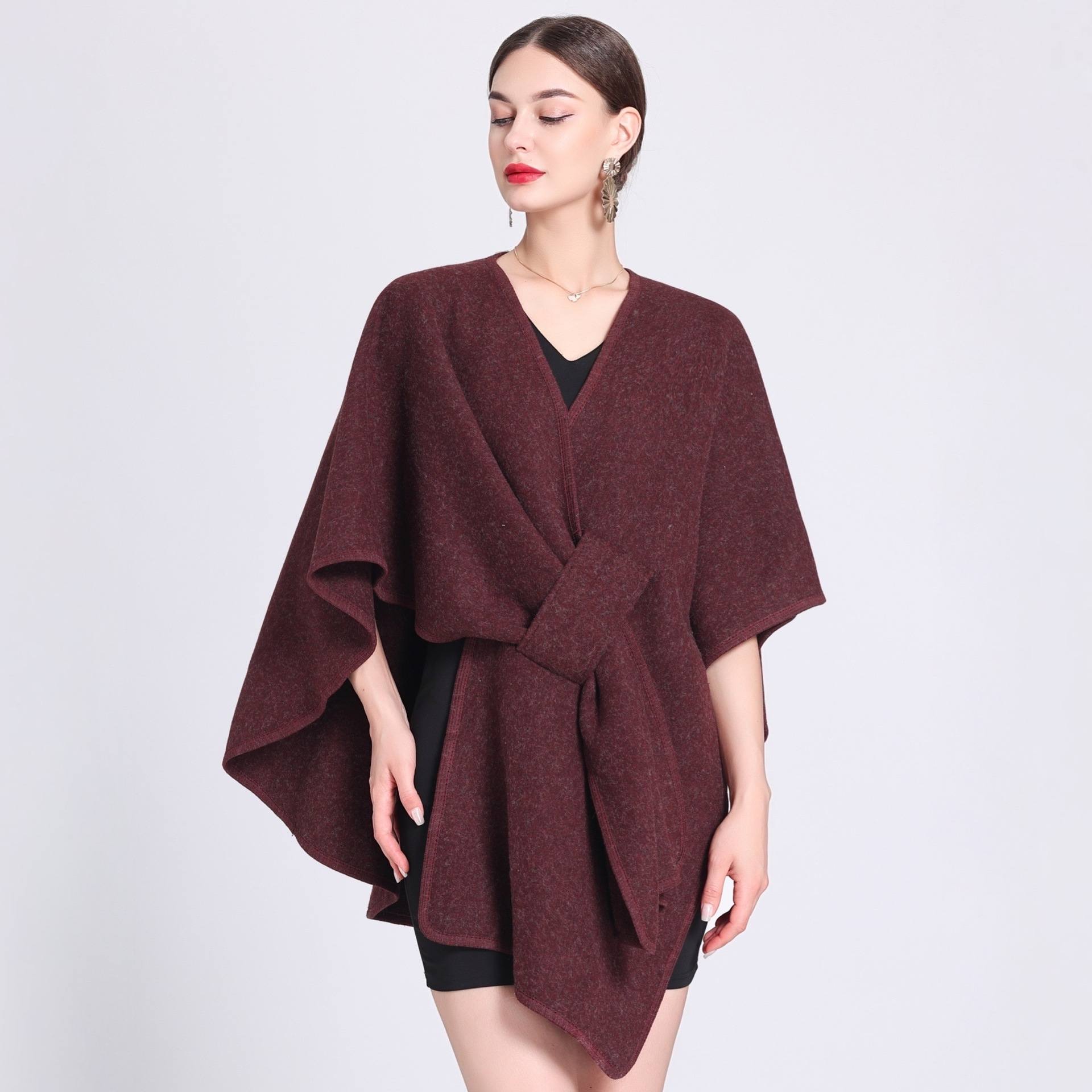 Knit sweater shawl with sleeves design