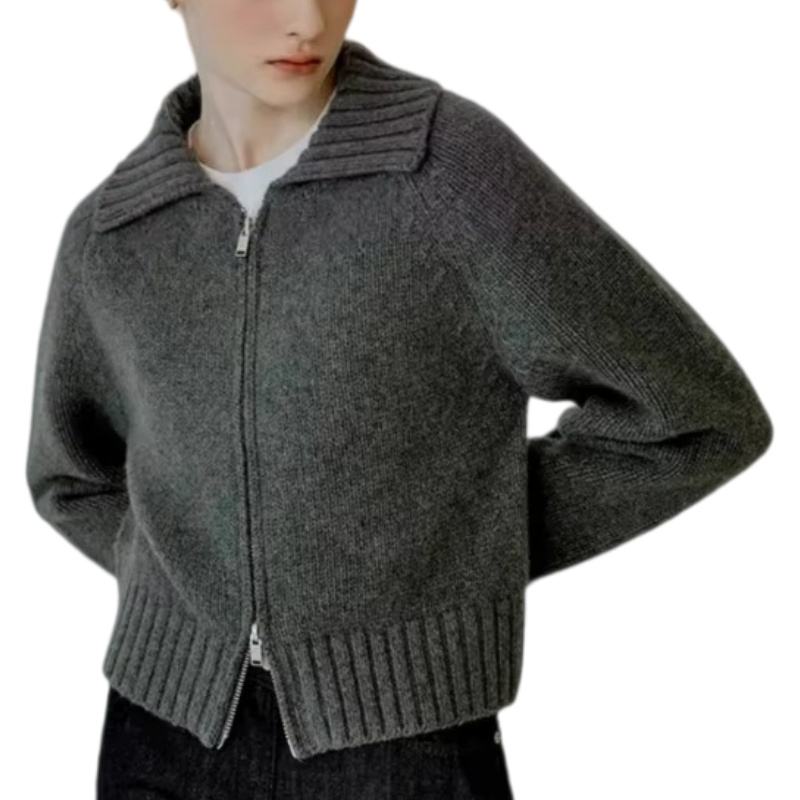 Zip-up knitted sweater custom knitwear manufacturing